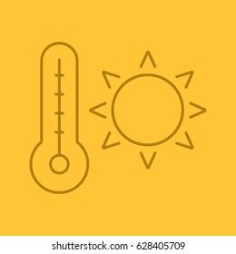 Summer heat color linear icon. Rising sun with thermometer. Summer weather. Thin line contour symbols on color background. Vector illustration