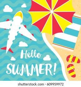 summer hello beach vector flat style illustration
