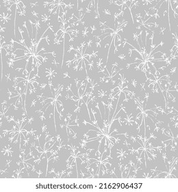 Patrón de hierbas veraniegas sin costura. Dibujo manual con lápiz, tinta. Fondo de cosecha con hierbas secas, flores