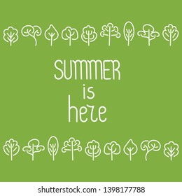 Summer is here . Doodle hand drawing trees. Deciduous forest. Vector illustration