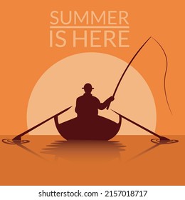 Summer is here. Fishing in the evening in summer vacation