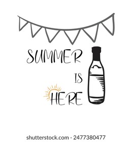 Summer is here summer season quotes ready vector lettering. Inspirational typography. summer is here typography. Eps 10.