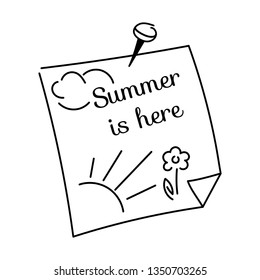 Summer is here. Sticker to record, Beautiful framing design for greeting card, poster, invitation. Hand drawn vector illustration