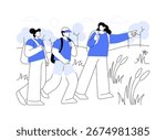 Summer hiking isolated cartoon vector illustrations. Happy friends hiking together in summer, walk in a countryside, people lifestyle, physical activity during travel vector cartoon.