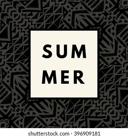 Summer hipster boho chic background with aztec tribal mexican texture. Minimal printable journaling card, creative card, art print, minimal label design for banner, poster, flyer.