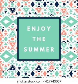 Summer hipster boho chic background with aztec tribal mexican texture. Minimal printable journaling card, creative card, art print, minimal label design for banner, poster, flyer.