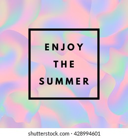 Summer hipster boho chic background with holographic mesh layout. Minimal printable journaling card, creative card, art print, minimal label design for banner, poster, flyer.