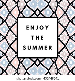 Summer hipster boho chic background with aztec tribal mexican texture. Minimal printable journaling card, creative card, art print, minimal label design for banner, poster, flyer.