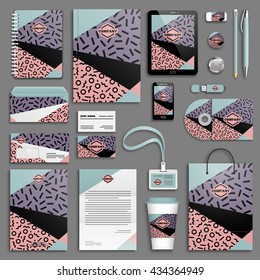 Summer hipster boho chic corporate identity template set. Business stationery mock-up with logo. Branding design. Colorful geometric texture background