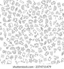 Summer Hobbies and Various Activities Seamless Pattern for printing, wrapping, design, sites, shops, apps