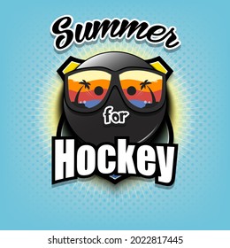 Logo de hockey de verano. Verano para el hockey. Patrón para el afiche de diseño, logotipo, emblema, etiqueta, cartel, icono. Plantilla de hockey sobre fondo aislado. Ilustración del vector