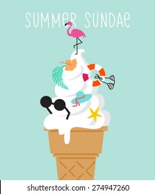 summer holiday accessories, Ice Cream Design Elements.Vector Illustration concept