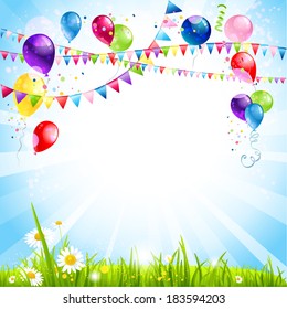 Summer holiday background with balloons. Place for text