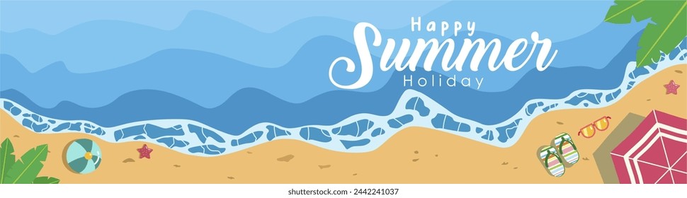 Summer holiday background with beach illustrations for banners, holiday, sale, cards, flyers, social media wallpapers, etc. Vector Illustration