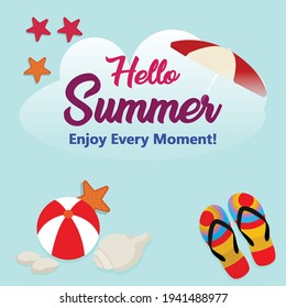 Summer holiday background, Summer beach vector design with beach umbrella and chair