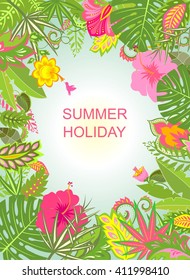 Summer holiday background with exotic flowers