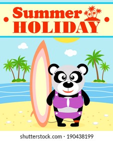  Summer holiday background with panda surfer