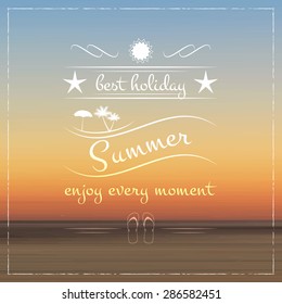 Summer holiday background, sun, star, palm tree and flip-flop 