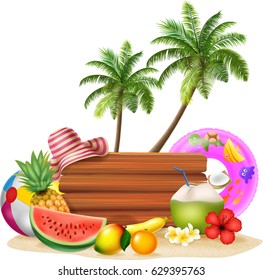 Summer holiday background with tropical fruits