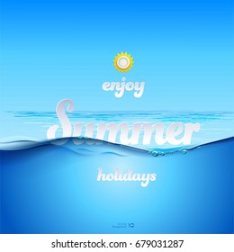 Summer holiday background. Water wave transparent surface. Vector eps 10.