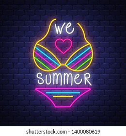 Summer holiday banner. Neon banner. Neon sign. Vector.