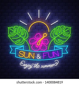 Summer holiday banner. Neon banner. Neon sign. Vector.