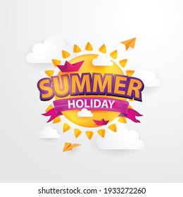 Summer Holiday Banner with sun illustration, cute and creative background