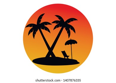 Summer holiday beach background. Tropical paradise, palm trees silhouette
