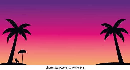 Summer holiday beach background. Tropical paradise, palm trees silhouette
