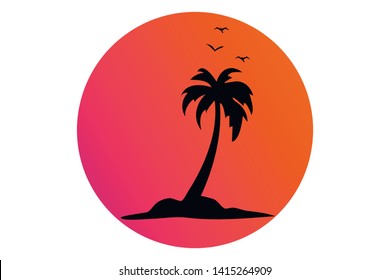 Summer holiday beach background. Tropical paradise, palm trees silhouette