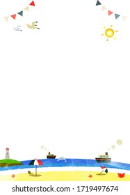 summer holiday beach background, watercolor