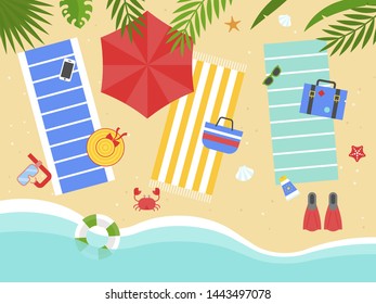 Summer Holiday, Beach with beach equipment vector illustration