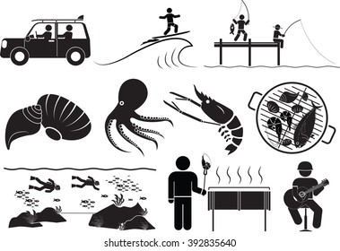 Summer Holiday beach fun icon set