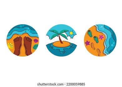 Summer holiday at the beach icon set