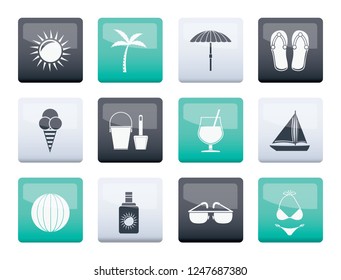 Summer, Holiday and beach objects over color background - Vector Illustration