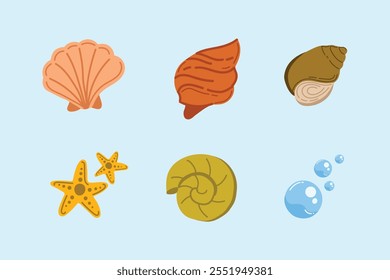 Summer holiday beach and ocean elements. Colorful hand drawn vector illustrations set.