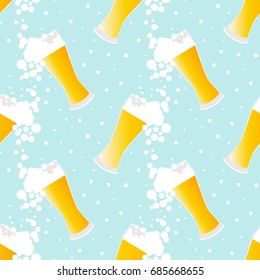 Summer holiday beach party, drink beer concept seamless pattern with bubbles on blue background
