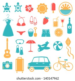 Summer, Holiday, Beach, Travel Icon Set.