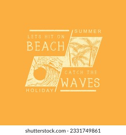 Summer Holiday Beach Typography palm tree wave illustration t shirt design