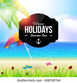 Summer and Holiday Beautiful Beach Themed Vector Background Illustration