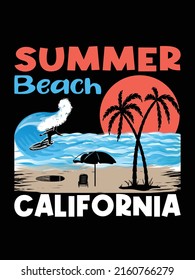 Summer holiday with beautiful beach vector t shirt design, Summer beach and California t-shirt design illustration