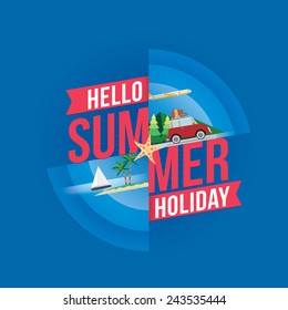 Vacaciones de verano con fondo azul. Ilustración vectorial