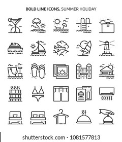 Summer holiday, bold line icons. The illustrations are a vector, editable stroke, 48x48 pixel perfect files. Crafted with precision and eye for quality.