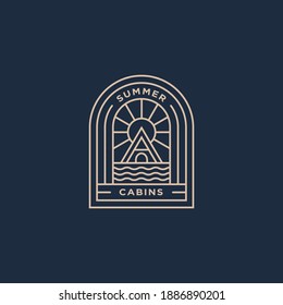 summer holiday cabins minimalist line art logo template vector illustration design. simple modern lodge logo concept