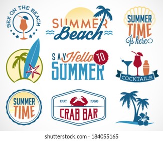Summer Holiday Calligraphic Designs, Badges and Labels in Vintage Style