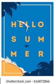 Summer Holiday and Summer Camp poster. Traveling template poster, badge, vector illustration. Party poster with lettering.