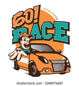 summer holiday with car and lettering vector illustration