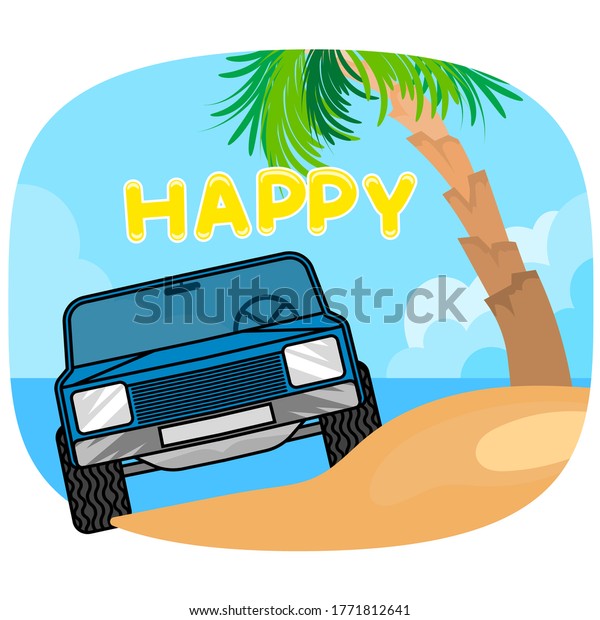 Summer holiday car on the beach scene vector\
travel wallpaper\
background