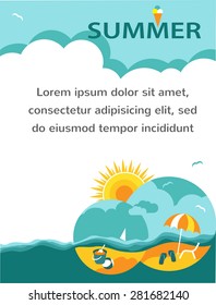summer holiday card with beach scene 
