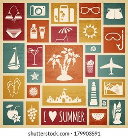 Summer holiday card with flat elements. Vector illustration